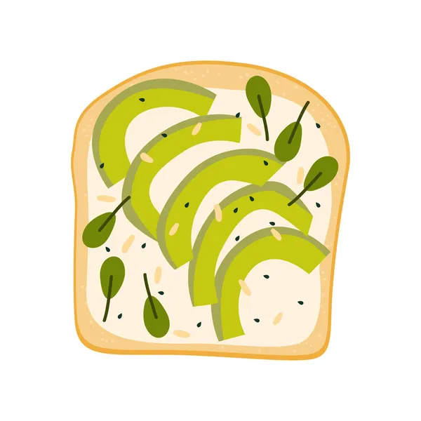 一个带有奶油奶酪 鳄梨和香草的面包三明治的平面矢量卡通画 美味的 丰盛的 健康的早餐或小吃 白色背景上的孤立设计 — 图库矢量图片