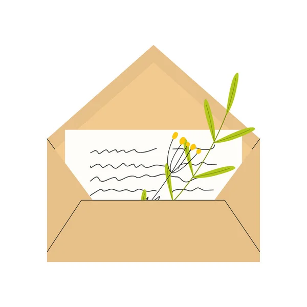 Illustration Vectorielle Une Enveloppe Beige Avec Une Lettre Une Brindille — Image vectorielle