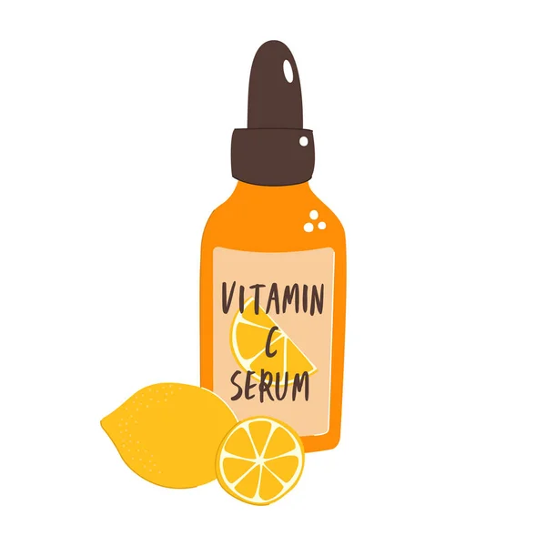 Platt Vektor Tecknad Illustration Flaska Vitamin Med Bilden Skiva Citron — Stock vektor