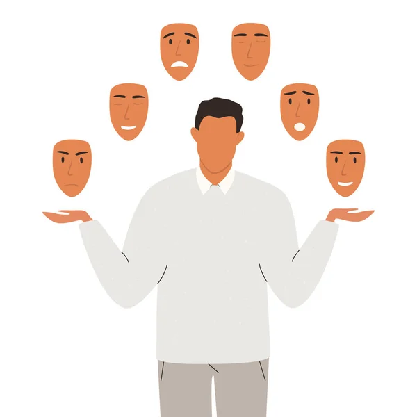 Vektorová Ilustrace Muže Bez Tváře Který Vybral Masku Aby Vyjádřil — Stockový vektor