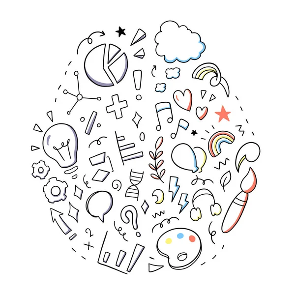 Beyin Fonksiyonu Vektör Illüstrasyonu Doodle Tasarım Kavramı Çiziliyor — Stok Vektör