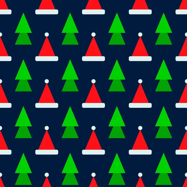 Chapéus de Papai Noel e árvores de Natal ícone sem costura padrão. Design vetorial em estilo geométrico. Embalagem festiva de Natal. Vetor — Vetor de Stock