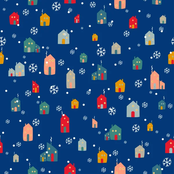 Jolies Maisons Pour Enfants Flocons Neige Fond Noël Pour Fête — Image vectorielle