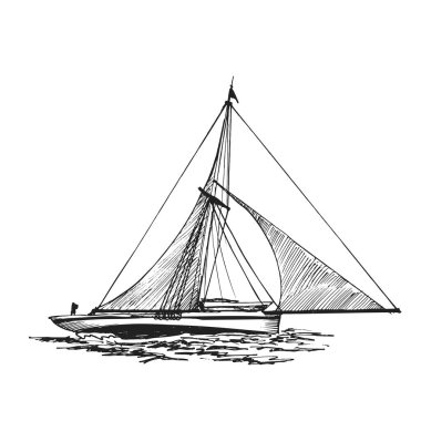 20. yüzyılın başlarında yelkenli bir yat. El çizimi çizimi çizimi. Vektör illüstrasyonu