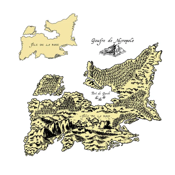 Mapa Medieval Isla Aislado Sobre Fondo Blanco Dibujo Dibujado Mano — Vector de stock