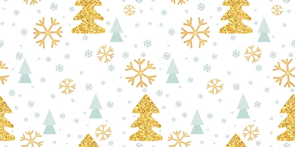 Pino Dorado Copos Nieve Fondo Navidad Para Fiesta Regalos Ilustración — Vector de stock