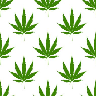 Marihuana ya da kenevir beyaz arka planda pürüzsüz izler bırakır. Kenevir sembolü. Vektör İllüstrasyonu