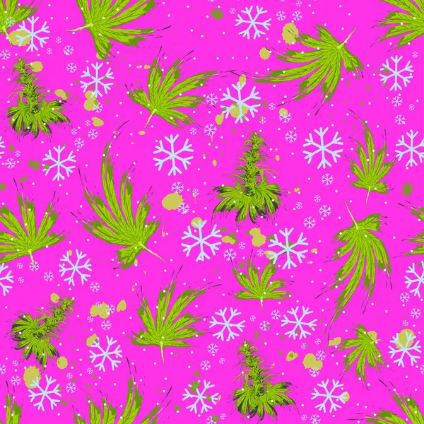 Modèle Sans Couture Flocons Neige Noël Feuilles Cannabis Cannabis Chanvre — Image vectorielle