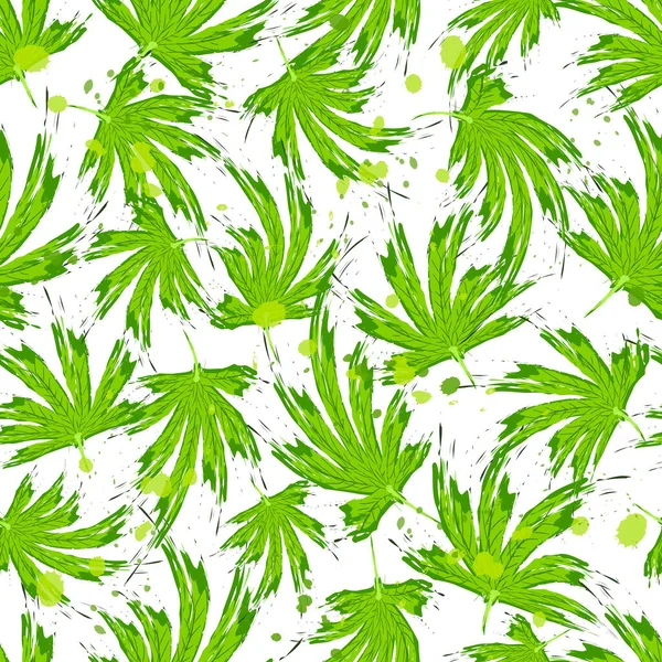 Hojas de cannabis en patrón sin costuras estilo pincel. Hojas de hierba, cáñamo o marihuana o hachís o marihuana, planta de cannabis. Vector — Vector de stock