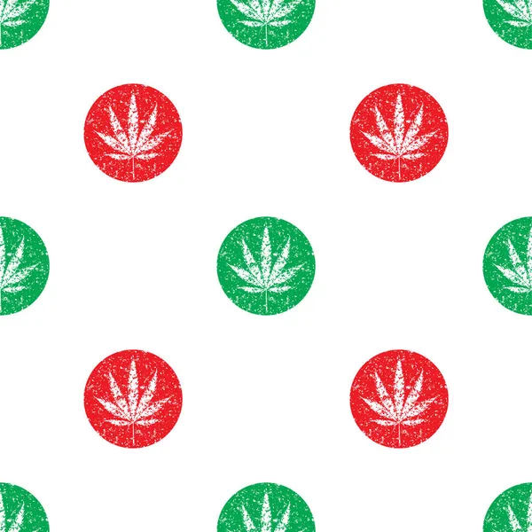 Cannabis Leaf Grunge Circle Icon Seamless Pattern Vector Illustration — Stock Vector