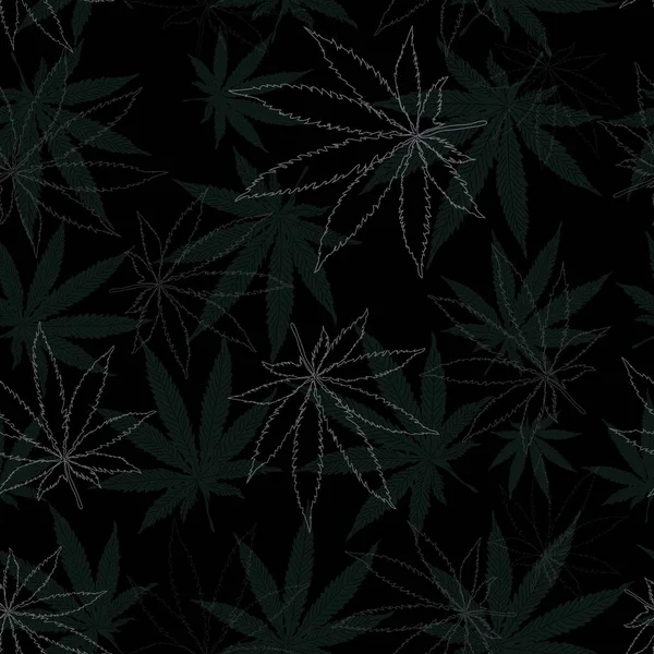 Feuilles de marijuana motif sans couture. Contexte de la plante de cannabis. Style dessiné à la main. Vecteur — Image vectorielle
