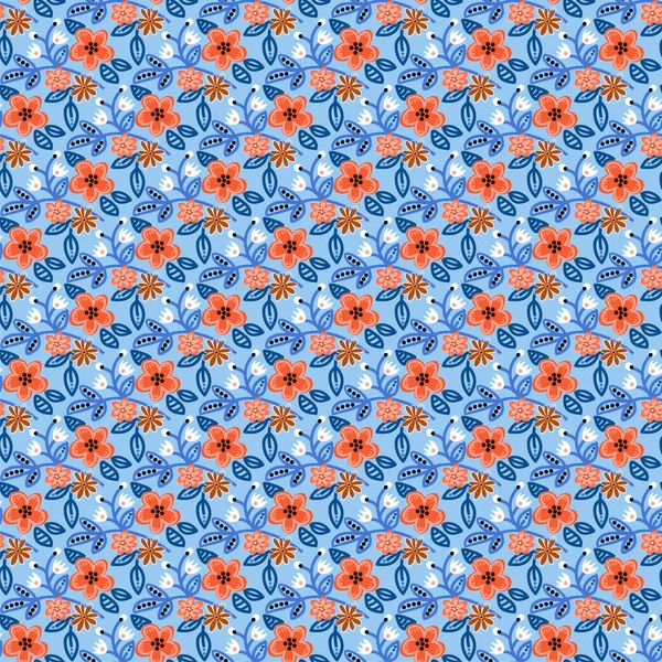 Motif Vectoriel Sans Couture Floral Ditsy Dans Les Couleurs Bleu — Image vectorielle