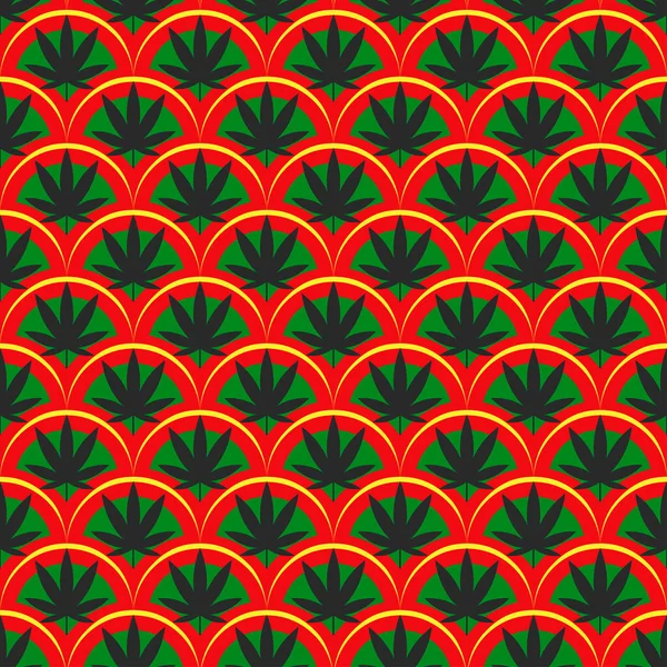 Kenevir yaprağı yapraklarıyla kusursuz desen. Esrar bitkisi arka planda kalır. El çizimi stili. Vektör