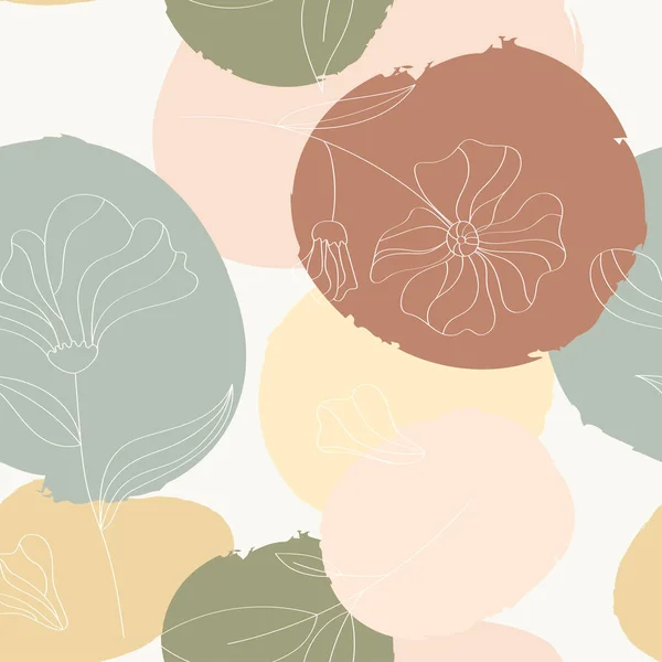 Organic shapes and hand drawn flowers seamless pattern. Vector — Image vectorielle