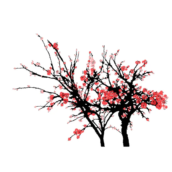 Realistische Sakura-Blüten vereinzelt auf weißem Hintergrund. Japanische Kirschbaum-Vektorillustration. Vektor — Stockvektor