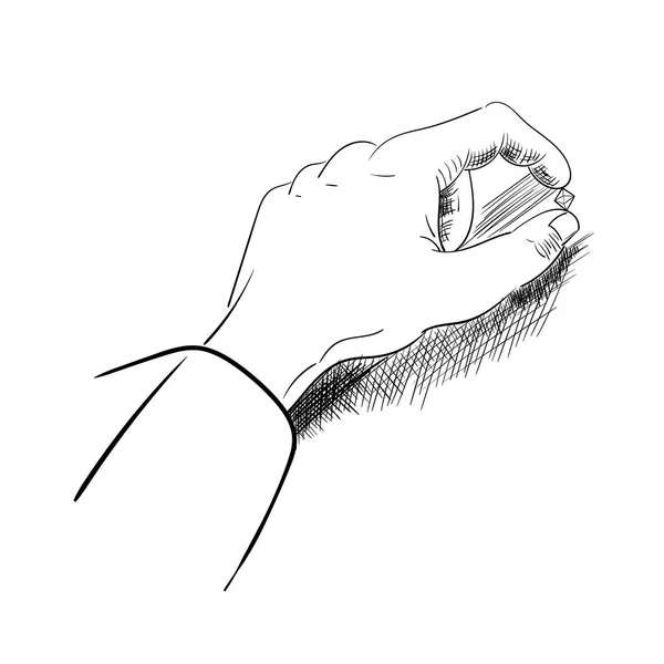 La mano humana sostiene un cristal. Esbozo gráfico. Vector — Vector de stock