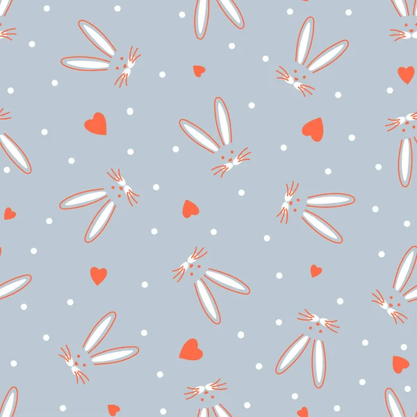 复活节兔子和心脏 圆点无缝图案 矢量说明 — 图库矢量图片