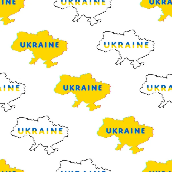 Ukrajina mapa siluety s nápisem v digitálním stylu - Ukrajina. Pop art bezproblémový vzor. Vektor — Stockový vektor