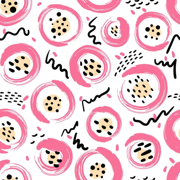 Бесшовный рисунок чернилами, нарисованный вручную питахая. Stamp pink texture and polka dot. Вектор — стоковый вектор