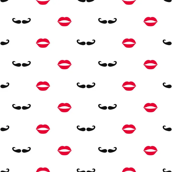Lèvres Moustache Boucle Icône Motif Sans Couture Illustration Vectorielle — Image vectorielle