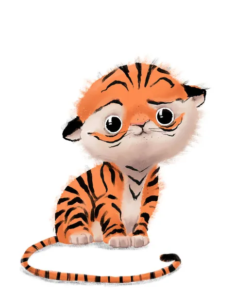 Cute lovely little tiger cartoon character sitting — Stock Photo, Image