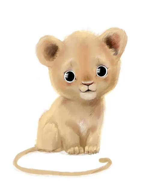 Милый милый маленький лев мультяшный персонаж сидит — стоковое фото