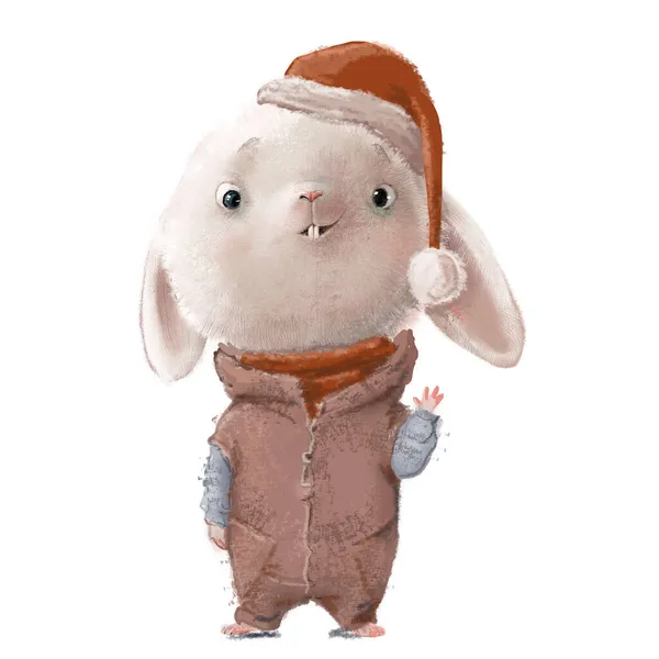 Милый белый заяц в рождественской шляпе — стоковое фото