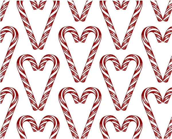Linea Arte Disegno Modello Rosso Bianco Caramella Canna Forma Cuore — Vettoriale Stock