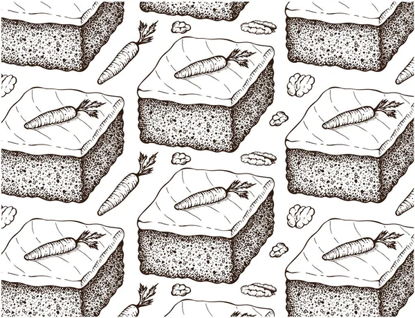 Esboço Desenho Padrão Bolo Cenoura Isolado Fundo Branco Sobremesa Doce — Vetor de Stock