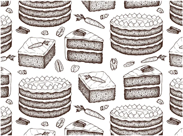 Sketch Drawing Pattern Carrot Cake Isolated White Background Hand Drawn — Vector de stock