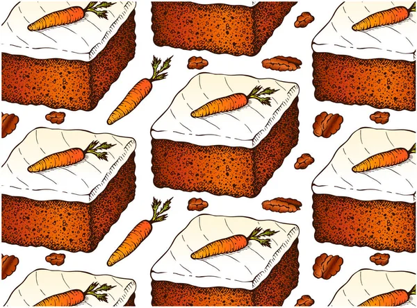 Sketch Drawing Pattern Carrot Cake Isolated White Background Hand Drawn — стоковый вектор