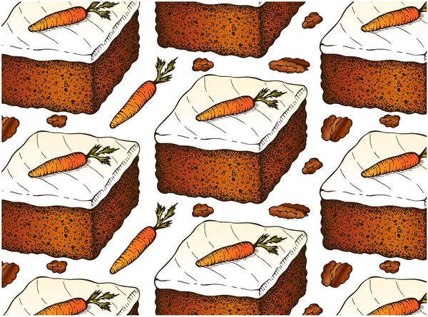 Sketch Drawing Pattern Carrot Cake Isolated White Background Hand Drawn — Wektor stockowy