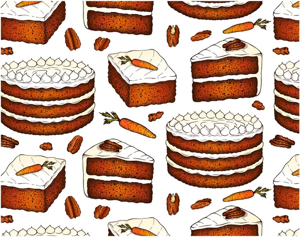 Sketch Drawing Pattern Carrot Cake Isolated White Background Hand Drawn — Vector de stock