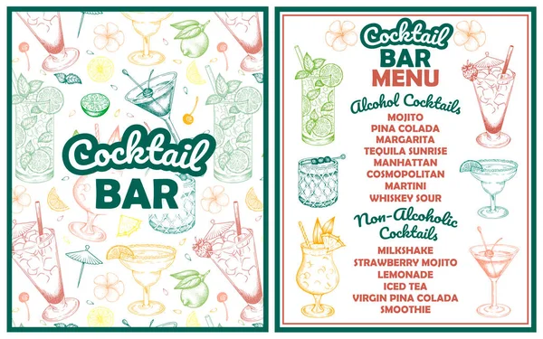 Drawing Cocktail Bar Menu Isolated White Background Hand Drawn Summer — Vettoriale Stock