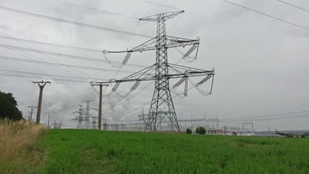 High Voltage Post High Voltage Tower — Stock Video