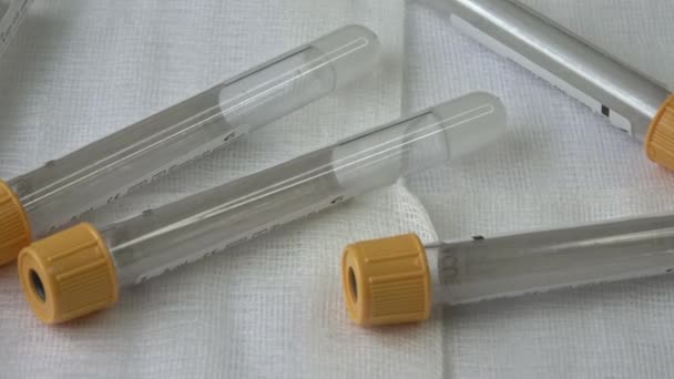 Plastic Test Tubes Yellow Caps Collection Samples Medical Modern Medicine — Stock Video