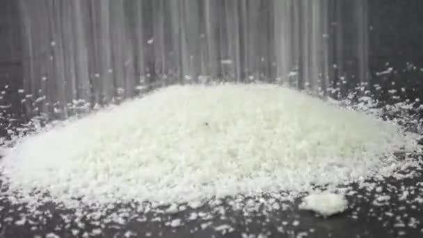 Heap Coconut Flakes Falling Grated Coconut Black Background — Stock Video