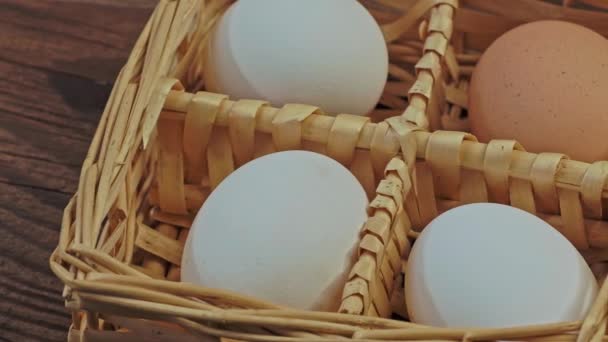 Hen Eggs Woven Straw Basket Happy Easter — Stockvideo