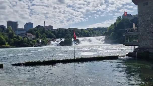 Vista Las Cataratas Del Rin Rheinfalls Famoso Rin Cae Suizo — Vídeo de stock