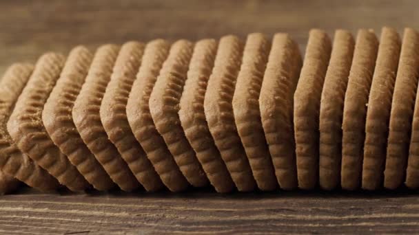 Tasty Cookies Biscuits Wooden Background — Stock Video