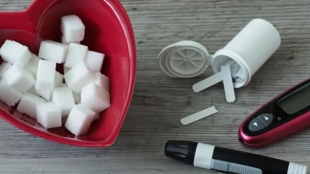 Sugar Cubes Heart Shaped Bowl Diabetes Testing Kit — Vídeo de Stock