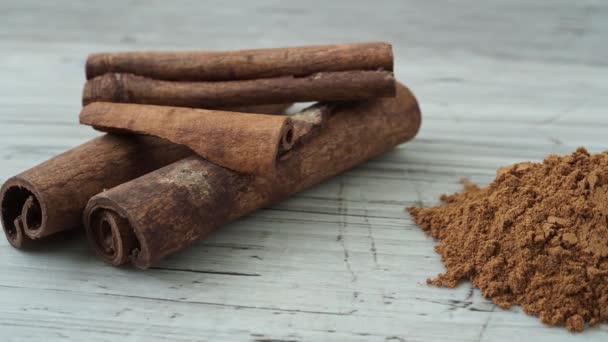 Ground Cinnamon Cinnamon Sticks Cinnamomum Zeylanicum — Vídeo de Stock
