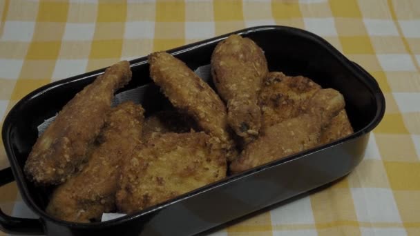 Crispy Fried Breast Legs Chicken Homemade Breaded Schnitzel — Videoclip de stoc