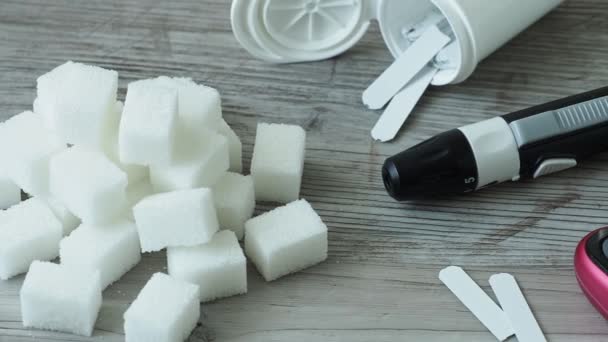 Diabetes Testing Sugar Cubes Table — Vídeos de Stock