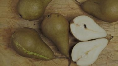 Fresh cut pears on a cutting board