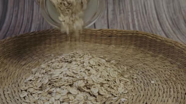 Oatmeal Flakes Basket Raw Oatmeal Table — Stockvideo