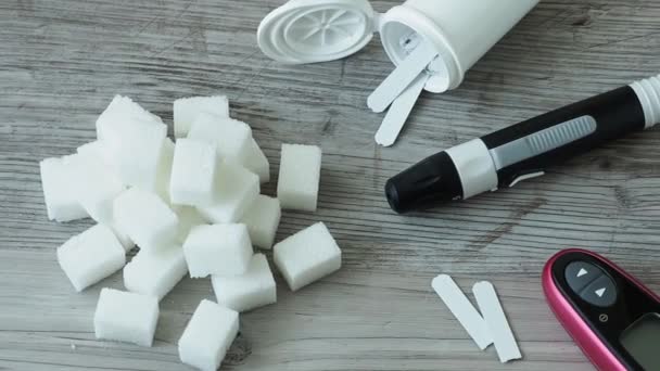 Diabetes Testing Sugar Cubes Table — 图库视频影像