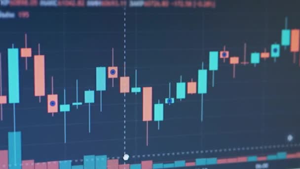 Candlestick Chart Movement Cryptocurrency di Monitor Screen PC. 4K. Tutup. — Stok Video