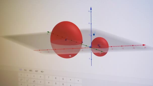 Trojrozměrná 3D kalkulačka na obrazovce monitoru počítače. Zoom. Zavřít
