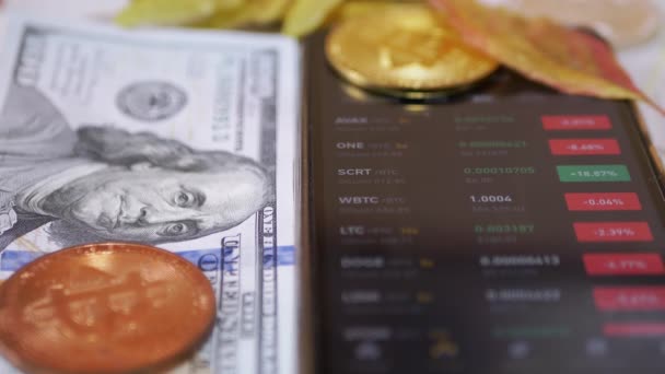 Börse, Kryptowährungspreis, Kurse, Zahlen auf dem Smartphone-Bildschirm — Stockvideo